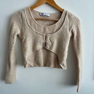 Zara Wool Blend Buttoned Sweater Ecru